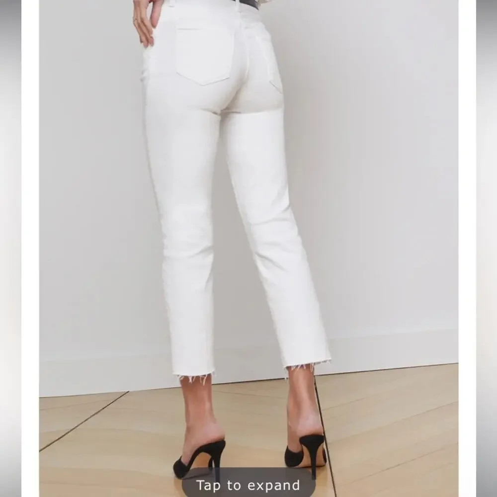 L’AGENCE Sada Cropped Jean Womens Sz 27 Cream Frayed Hem Slim High Rise